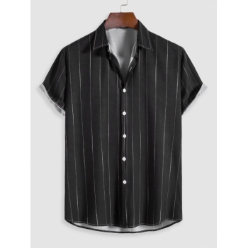 ZAFUL Men's Pinstriped Pattern Button Fly Short Sleeves Shirt M Black