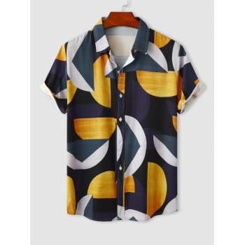 ZAFUL Men's Short Sleeves Geometric Pattern Colorblock Vacation Shirt L Deep blue