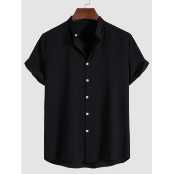 ZAFUL Men's Solid Color Stand Collar Short Sleeves Shirt L Black