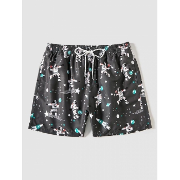 ZAFUL Men's Astronaut Star Printed Drawstring Beach Board Shorts M Dark gray