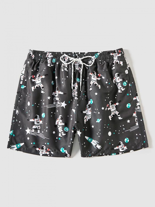 ZAFUL Men's Astronaut Star Printed Drawstring Beach Board Shorts M Dark gray