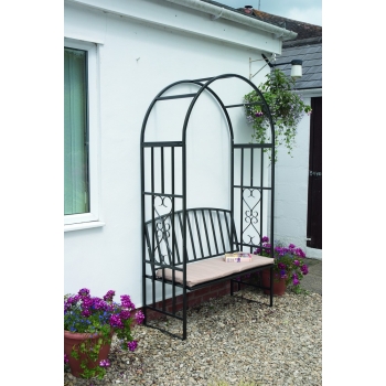 Gablemere Metal Garden Arch and Bench with Cushions (Gun Metal Grey)