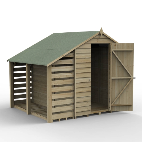 Forest Garden 7x5 4Life Overlap Pressure Treated Apex Shed with Lean To (No Window)