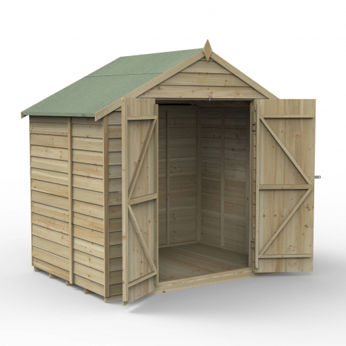 Forest Garden 7x5 4Life Overlap Pressure Treated Apex Shed With Double Door (No Window / Installation Included)