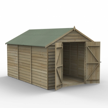 Forest Garden 12x8 4Life Overlap Pressure Treated Apex Shed With Double Door (No Window / Installation Included)