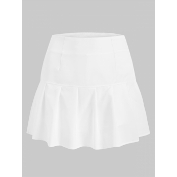 Side Zipper Solid Pleated Mini Skirt M White