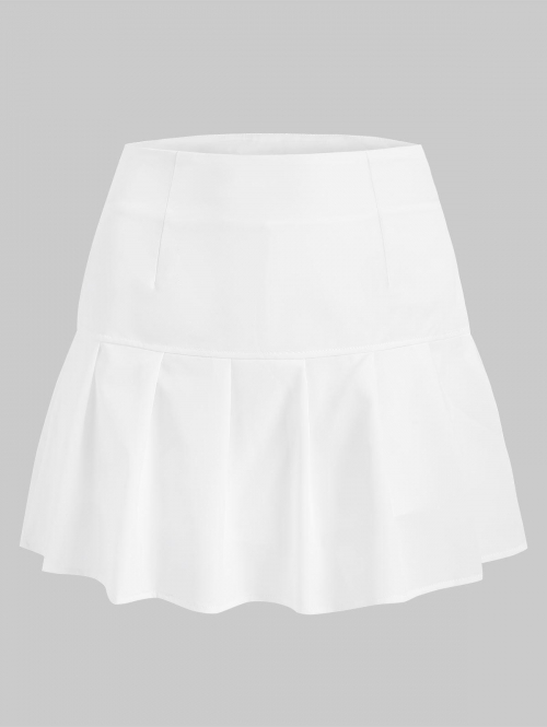 Side Zipper Solid Pleated Mini Skirt M White