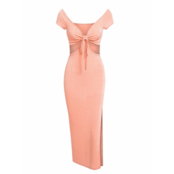 Mini Dress ZAFUL Cutout Front Knot High Slit Midi Dress S Light orange