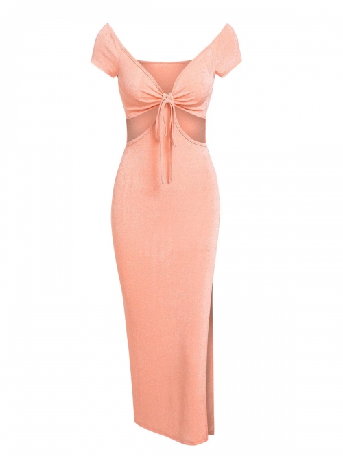 Mini Dress ZAFUL Cutout Front Knot High Slit Midi Dress S Light orange