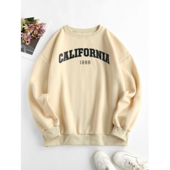 Women Hoodies Letter Print Drop Shoulder Oversized Sweatshirt L Light coffee