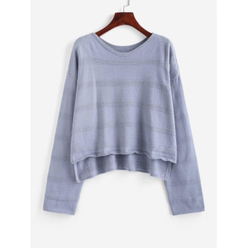 Women Stepped Hem Slouchy Sweater M Light blue