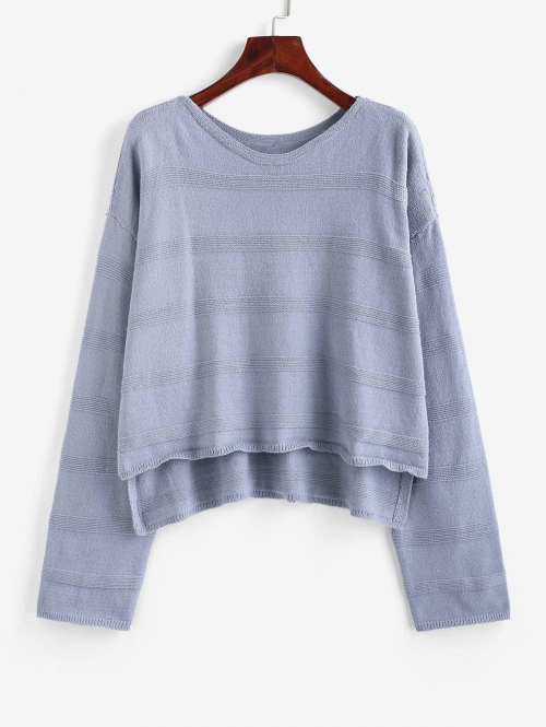 Women Stepped Hem Slouchy Sweater M Light blue