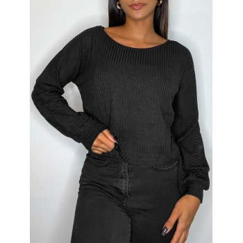 Women Batwing Lantern Sleeve Knitwear S Black