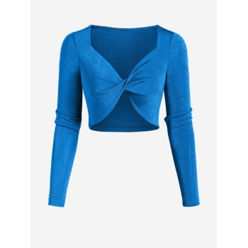 Fashion Women Tees ZAFUL Cropped Twist Jersey Long Sleeve Top S Blue