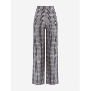 Plaid Houndstooth Straight Pants M Gray