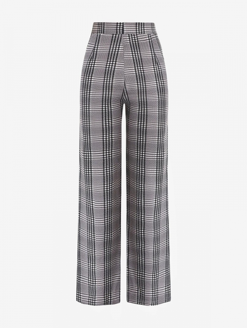 Plaid Houndstooth Straight Pants M Gray