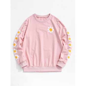 ZAFUL Men's ZAFUL Daisy Print Rib-knit Trim Sweatshirt S Light pink