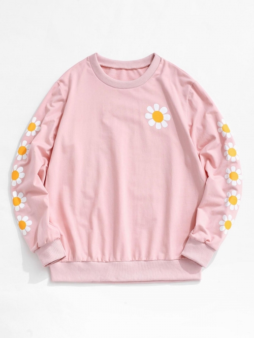 ZAFUL Men's ZAFUL Daisy Print Rib-knit Trim Sweatshirt S Light pink