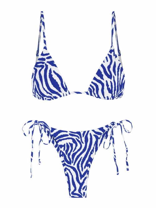 ZAFUL Zebra Bralette String Bikini Swimsuit M Blue