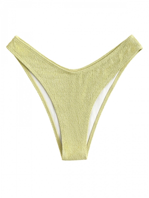 ZAFUL Crinkle High Leg Cheeky Bikini Bottom L Light green