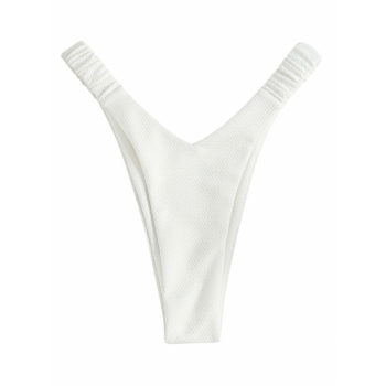 ZAFUL Ruched High Leg Textured Bikini Bottom S White