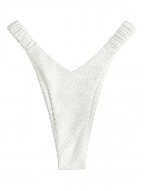 ZAFUL Ruched High Leg Textured Bikini Bottom S White