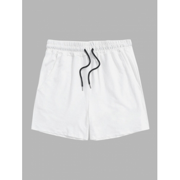 Solid Color Drawstring Sweat Shorts L White