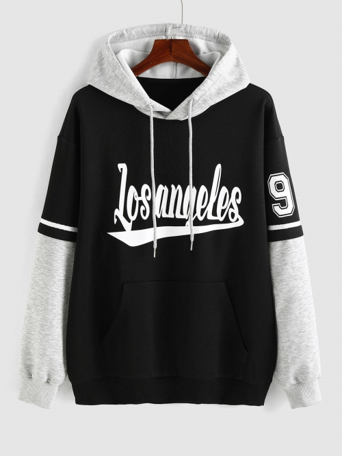 ZAFUL Men's ZAFUL Los Angeles Printed Colorblock Baseball Hoodie M Black