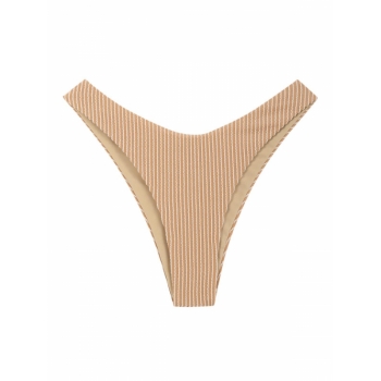 Stripes High Leg Bikini Bottom S Coffee