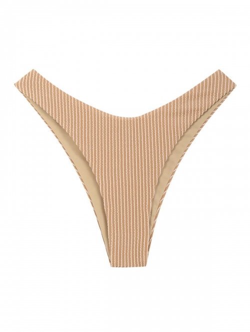 Stripes High Leg Bikini Bottom S Coffee