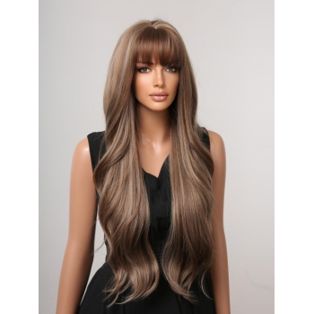 zaful See-through Bangs Brown Gradient Light Brown Long Wavy Synthetic Wig