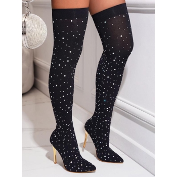 ZAFUL Women Rhinestones Detail Stiletto Heeled Club Stretch Over-the-knee Boots