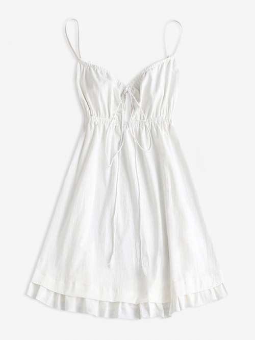 Mini Dress ZAFUL Flounce Front Tie Mini A Line Dress S White