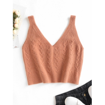 Women Tank Tops Knitted V Neck Crop Tank Top Orange