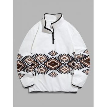 ZAFUL Men's ZAFUL Ethnic Style Geometric Tribal Print Quarter Zip Pullover Sweatshirt Xl White