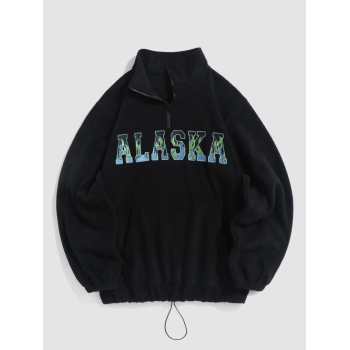 ZAFUL Men's ALASKA Embroidered Quarter Zip Polar Fleece Sweatshirt M Black