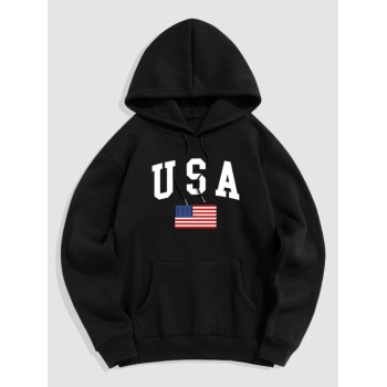 ZAFUL Men's USA American Flag Fleece-lined Hoodie M Black