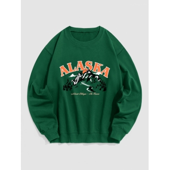 ZAFUL Men's ALASKA Mountain Pattern Pullover Sweatshirt Xl Deep green