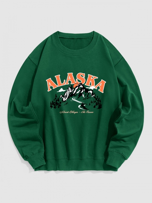 ZAFUL Men's ALASKA Mountain Pattern Pullover Sweatshirt Xl Deep green