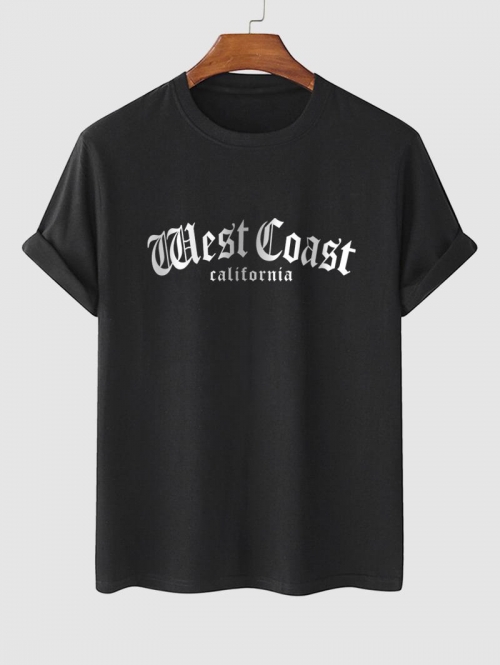 ZAFUL Men's Letter West Coast California Graphic Printed Short Sleeve T-shirt M Black