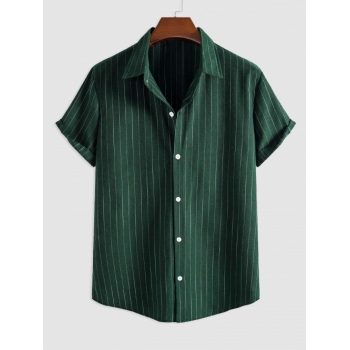 ZAFUL Men's Men's Vertical Striped Pattern Short Sleeves Button Fly Casual Summer Shirt L Green