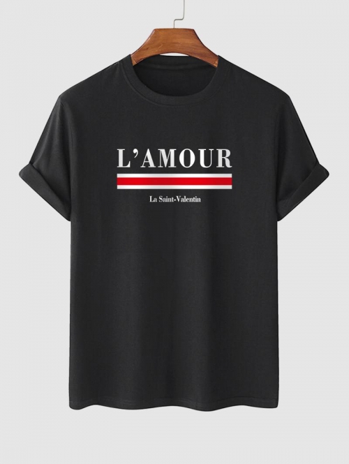 ZAFUL Men's L'AMOUR Print Short Sleeve T Shirt L Black