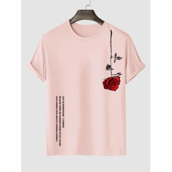 ZAFUL Men's Men's Letter Rose Graphic Printed Short Sleeve Round Neck Summer Casual T-shirt S Light pink