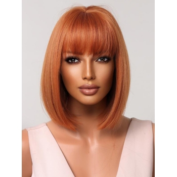 zaful Orange See-through Bangs Bob Straight Haircut Synthetic Wig