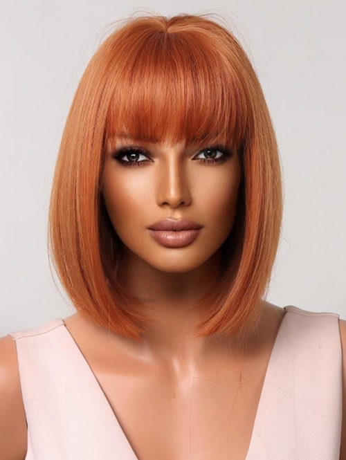 zaful Orange See-through Bangs Bob Straight Haircut Synthetic Wig