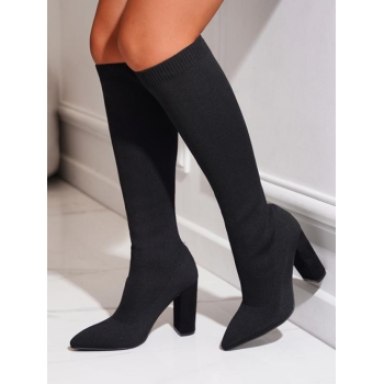 ZAFUL Women Chunky Heel Slip On Knit Knee High Stretch Knit Sock Boots