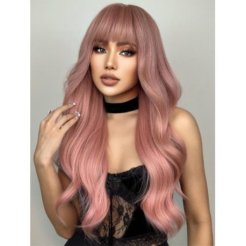 zaful See-through Bangs Long Fluffy Wavy Synthetic Pink Wig