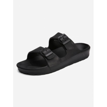 Men Buckle Design Solid Color Slippers