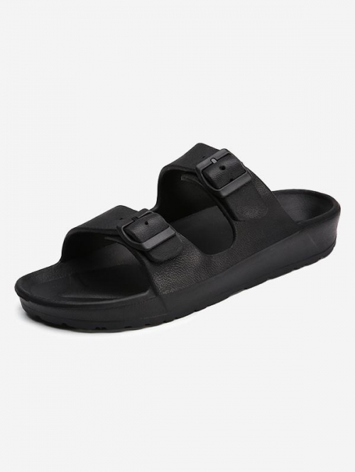 Men Buckle Design Solid Color Slippers