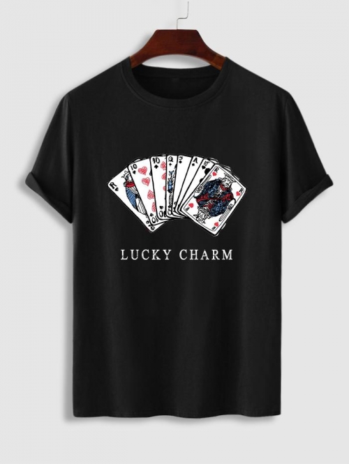 ZAFUL Men's LUCKY CHARM Playing Card Pattern Short Sleeves T-shirt Xxl Black